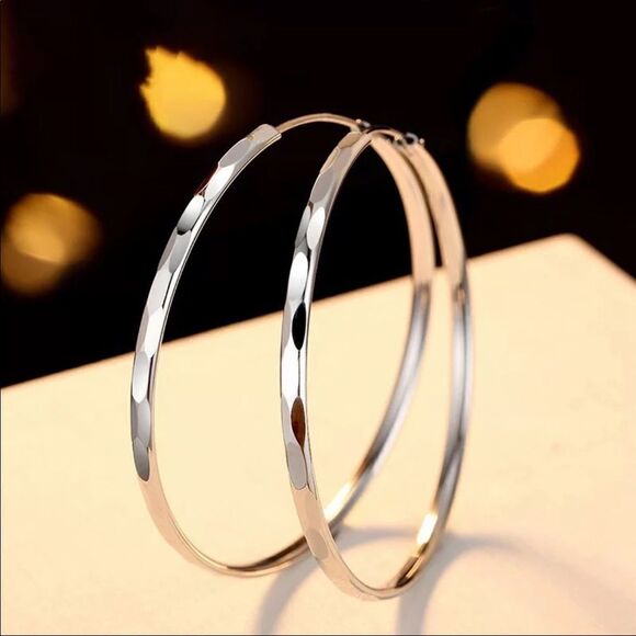 NEW 925 Sterling Diamond Cut Hoop Earrings - Picture 7 of 11